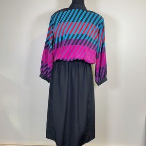 VINTAGE | UMBA  FOR PARNES FEINSTEIN RETRO COLOR STRIPES LONG SLEEVE DRESS